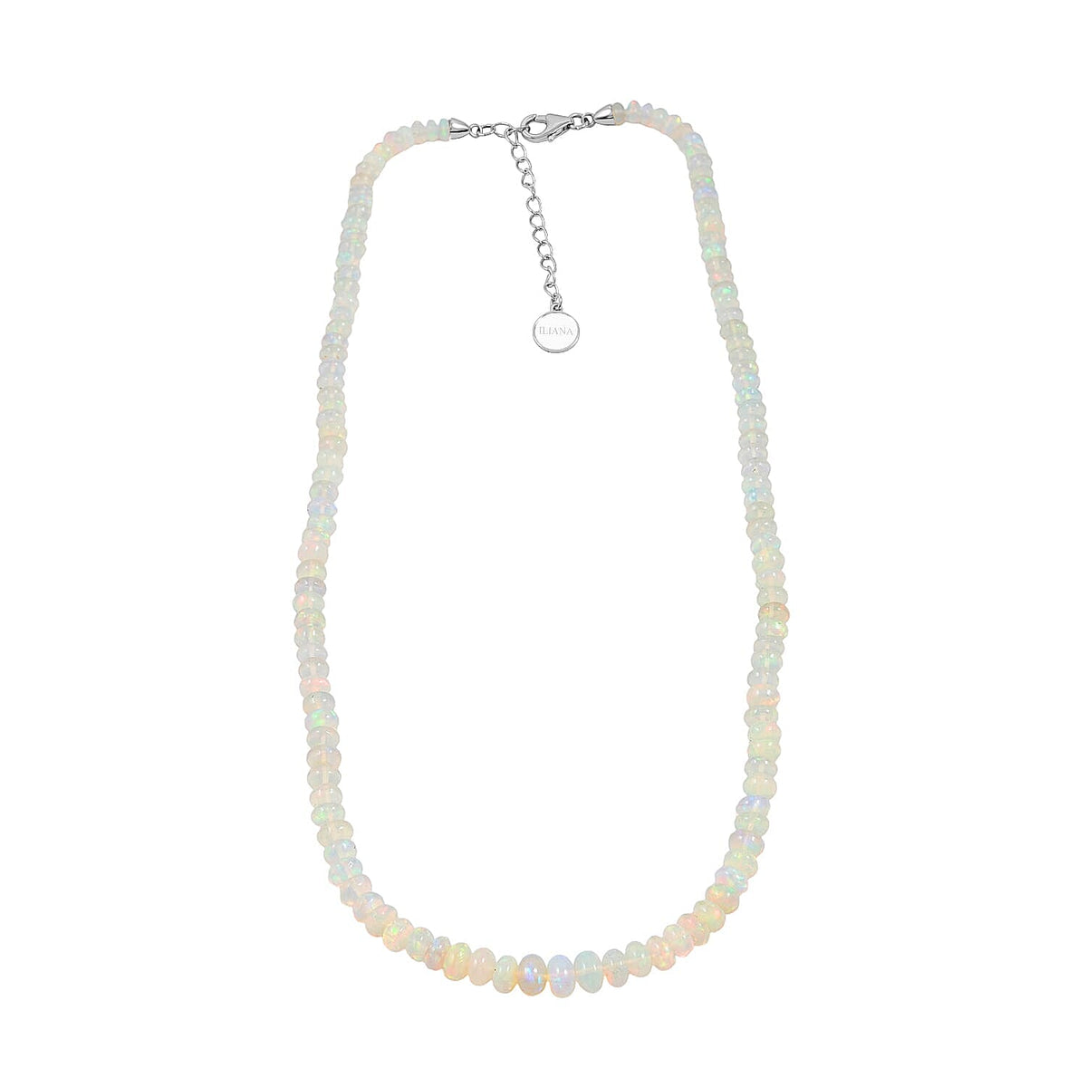 ILIANA - AAA Natürlicher, äthiopischer Welo Opal Halskette ca. 45 cm 750 Weißgold ca. 62.00 ct