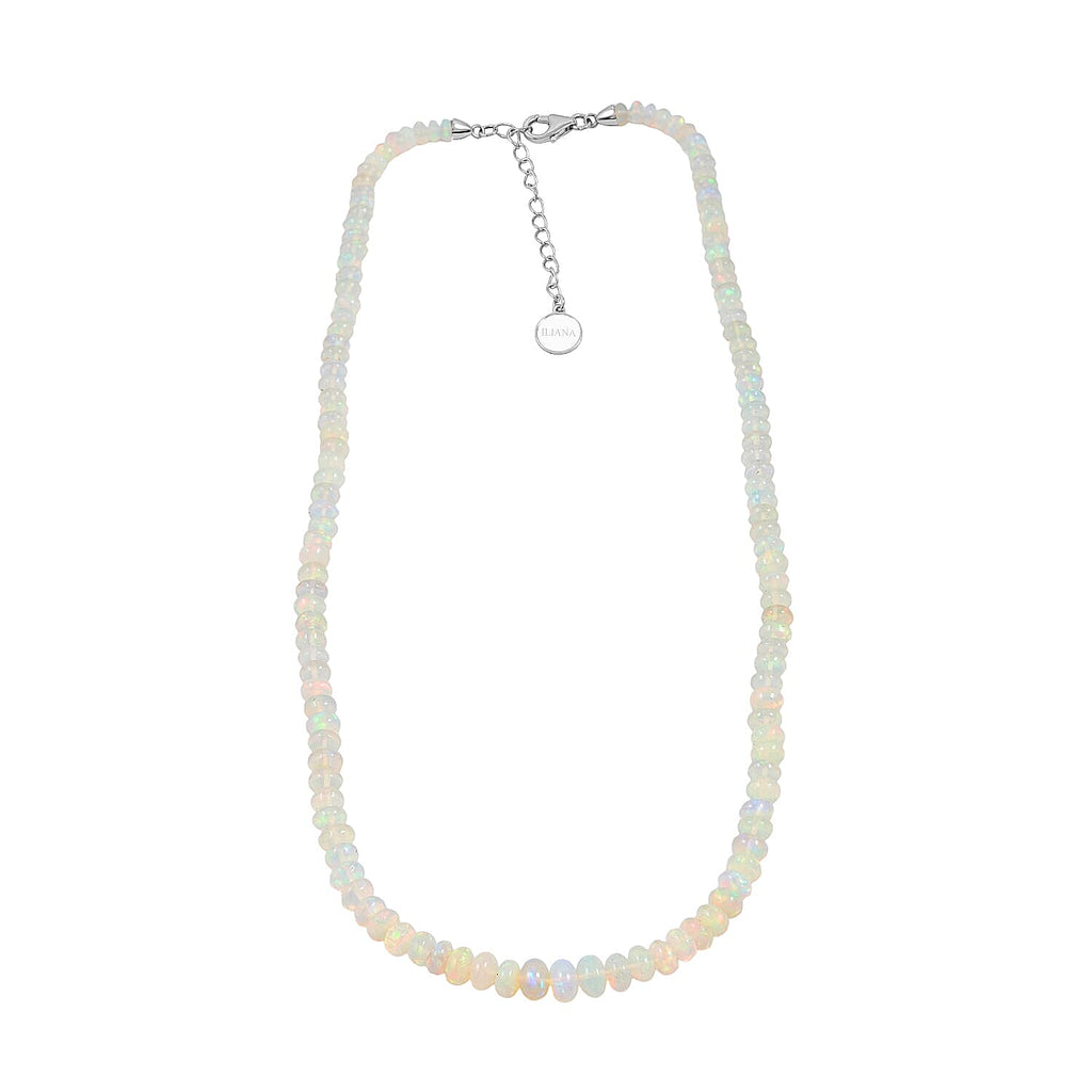 ILIANA - AAA Natürlicher, äthiopischer Welo Opal Halskette ca. 45 cm 750 Weißgold ca. 62.00 ct