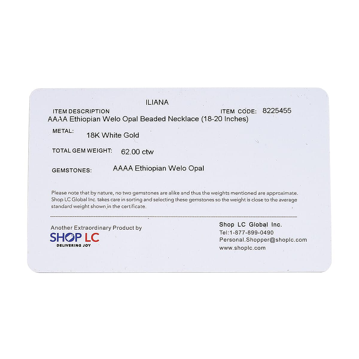 ILIANA - AAA Natürlicher, äthiopischer Welo Opal Halskette ca. 45 cm 750 Weißgold ca. 62.00 ct