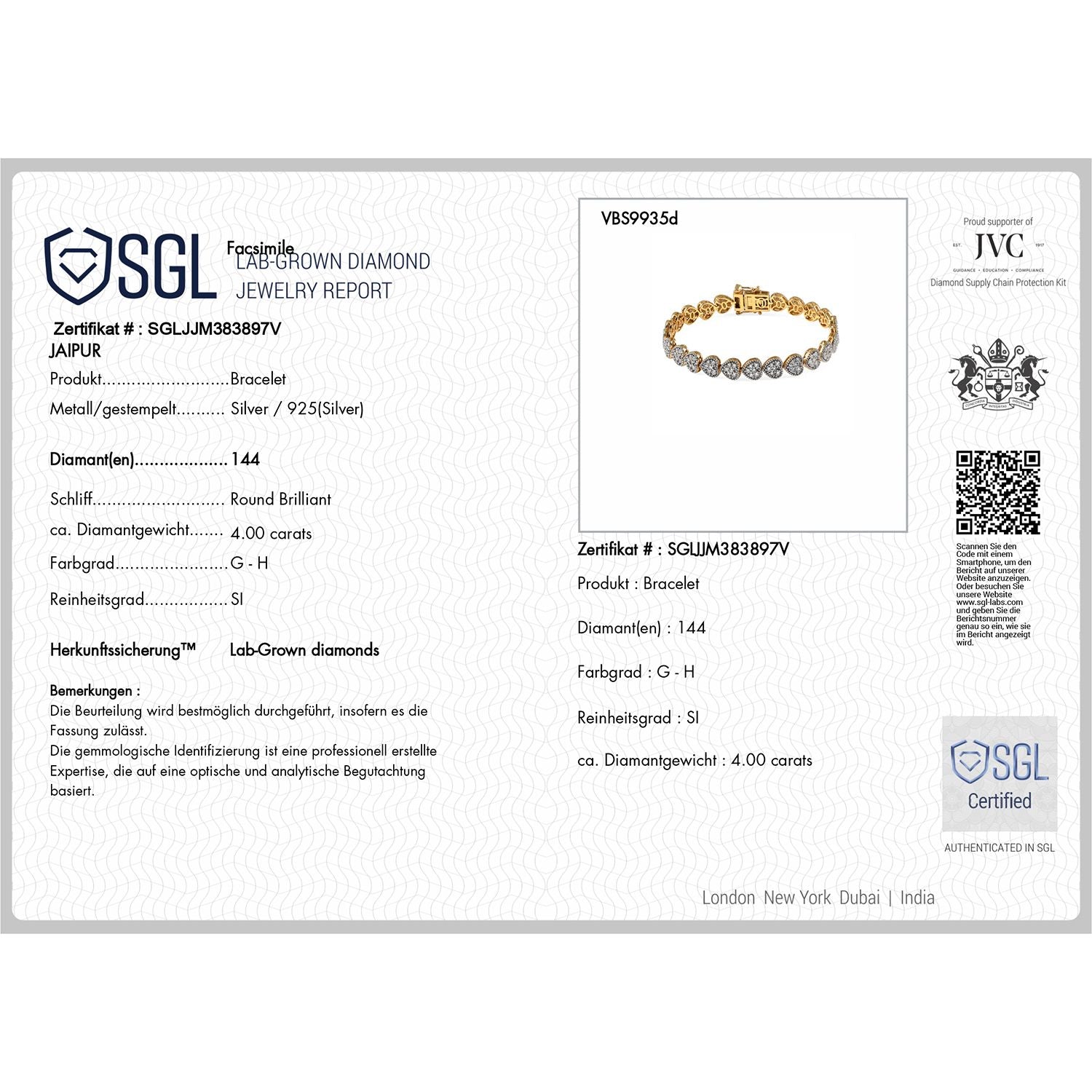 LUXURIANT DIAMOND - Lab Grown Diamant SI-GH Armband ca. 19 cm 925 Silber 750 Gelbgold Vermeil ca. 4,00 ct.