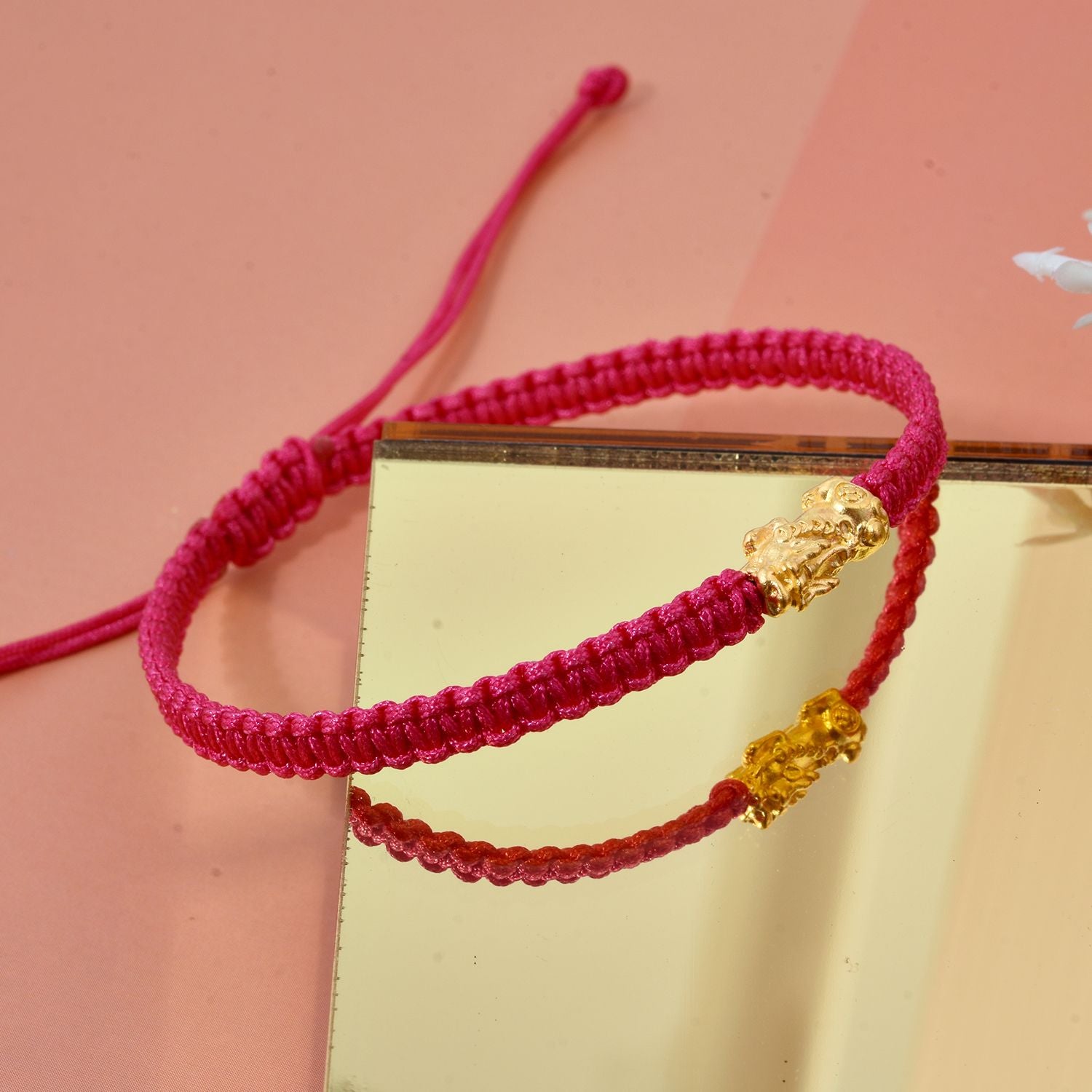 999 Gold Pixiu Armband, Flexibles, Pink