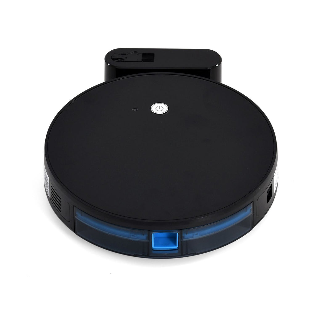 Saugroboter mit Wischfunktion, bürstenloser Motor, Saugkraft 2200 bis 3000 Pa, Gyro Navigation, 0.55 L Staubbehälter, 0.4 L Wassertank, TUYA WiFi App, 90 Minuten Laufzeit, unter 60 dB, Schwarz