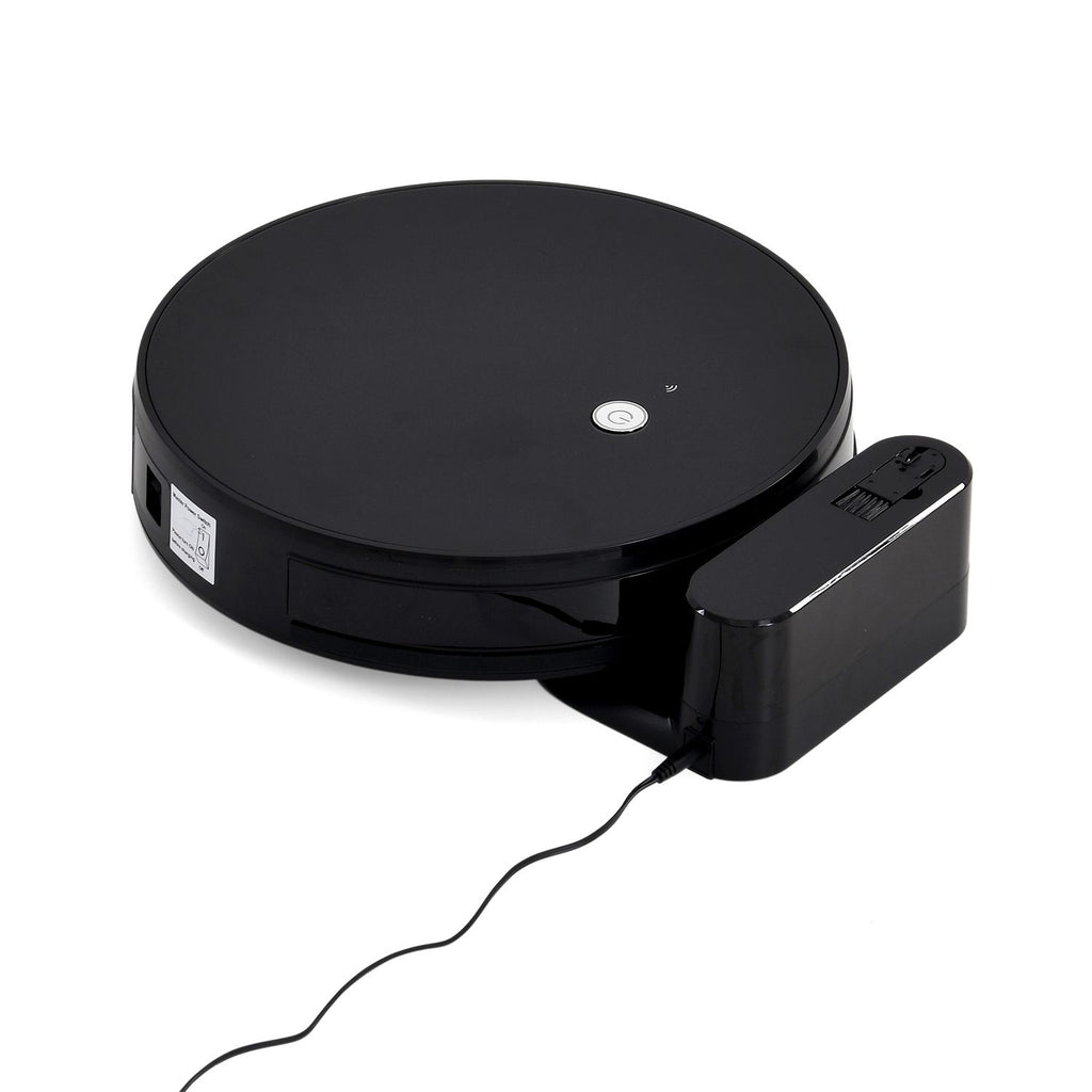 Saugroboter mit Wischfunktion, bürstenloser Motor, Saugkraft 2200 bis 3000 Pa, Gyro Navigation, 0.55 L Staubbehälter, 0.4 L Wassertank, TUYA WiFi App, 90 Minuten Laufzeit, unter 60 dB, Schwarz
