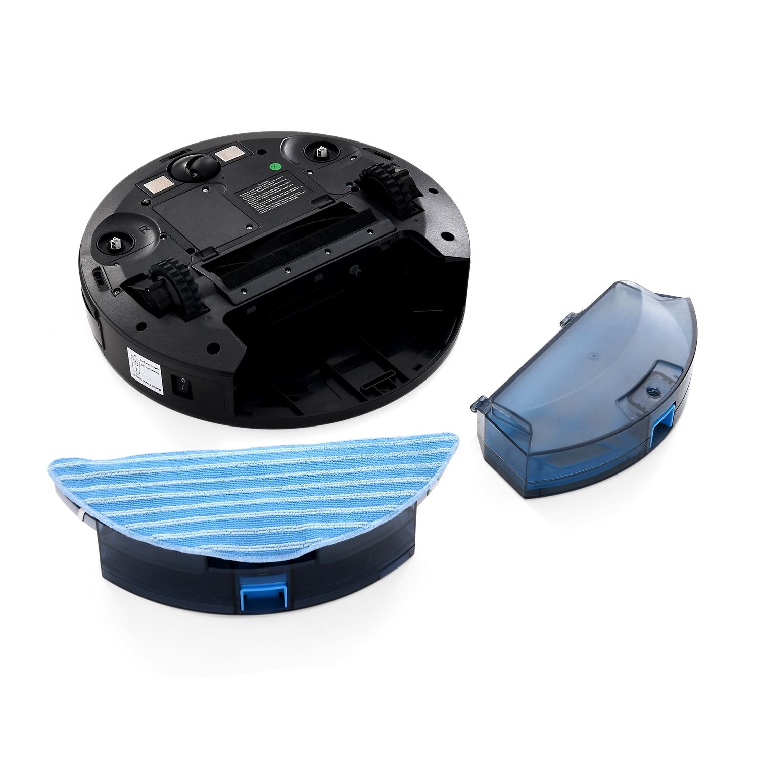 Saugroboter mit Wischfunktion, bürstenloser Motor, Saugkraft 2200 bis 3000 Pa, Gyro Navigation, 0.55 L Staubbehälter, 0.4 L Wassertank, TUYA WiFi App, 90 Minuten Laufzeit, unter 60 dB, Schwarz