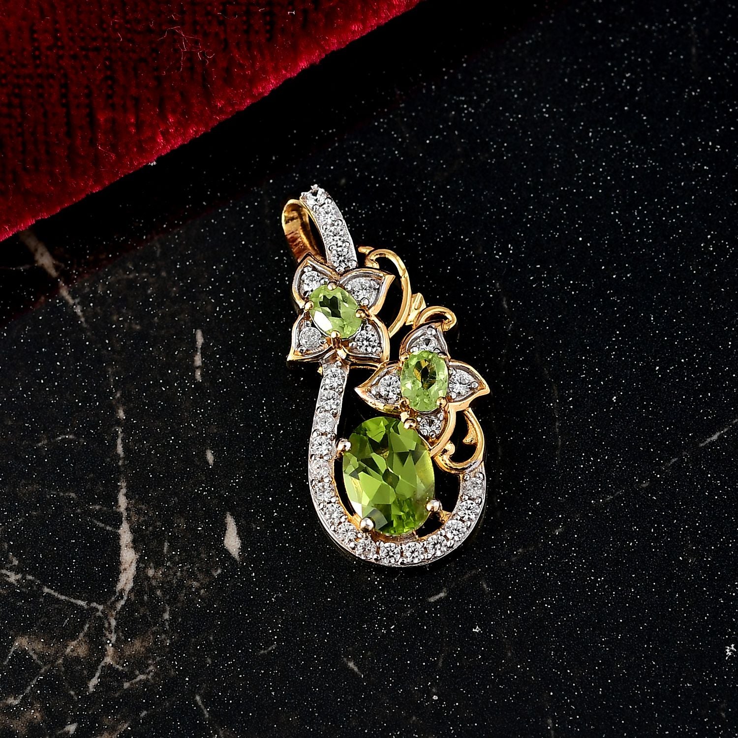 D'joy Natürlicher Peridot Anhänger 925 Silber 750 Gelb Vergoldet ca. 2.17 ct