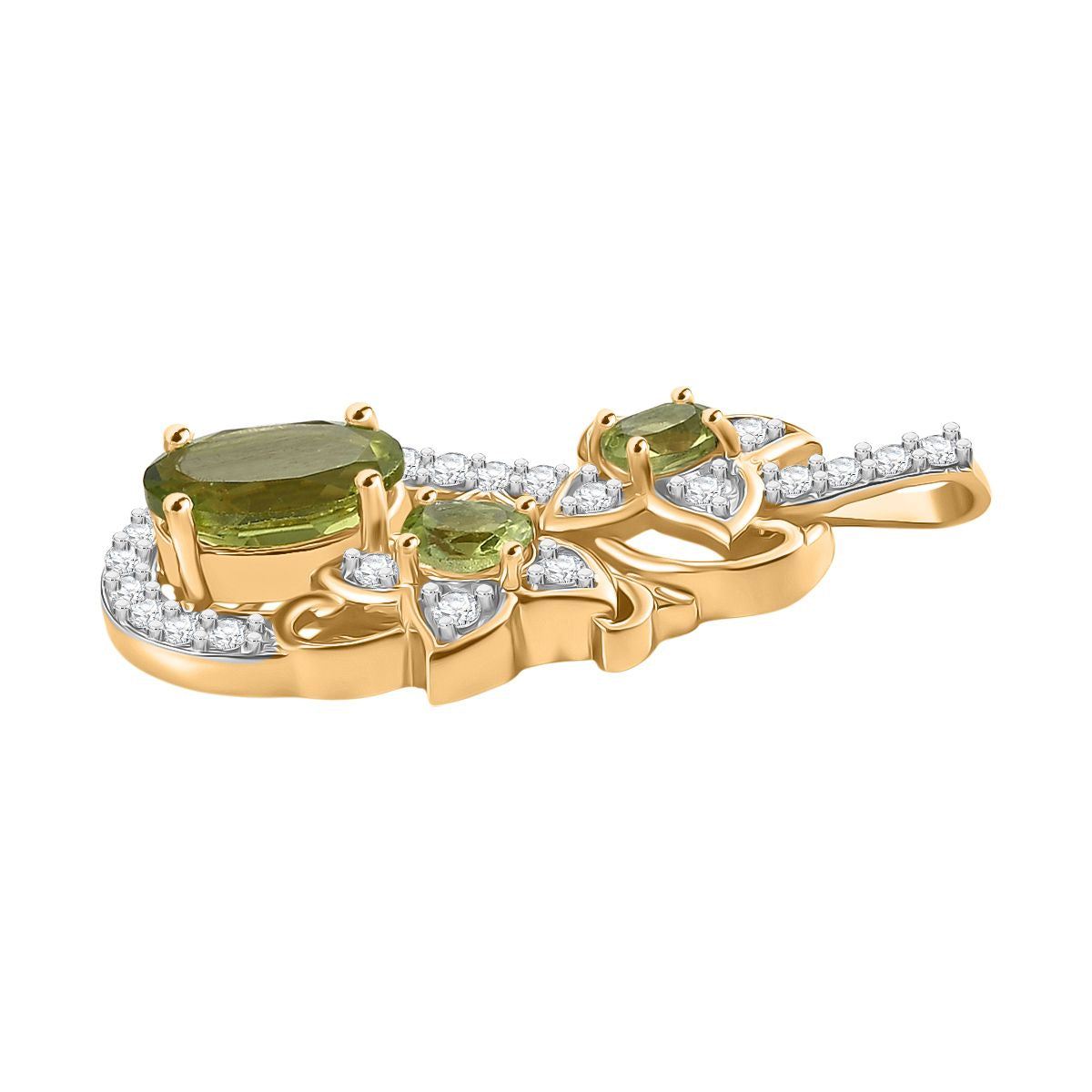 D'joy Natürlicher Peridot Anhänger 925 Silber 750 Gelb Vergoldet ca. 2.17 ct
