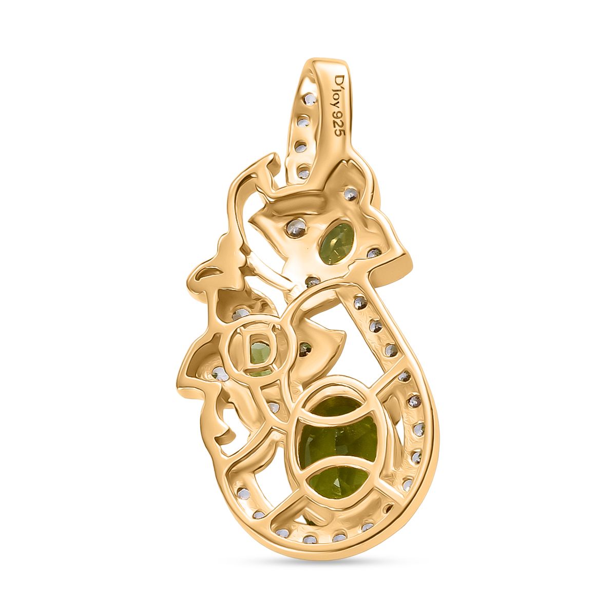 D'joy Natürlicher Peridot Anhänger 925 Silber 750 Gelb Vergoldet ca. 2.17 ct