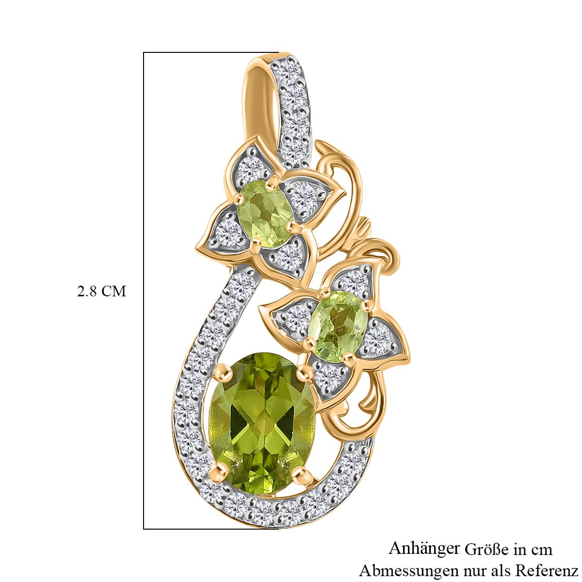 D'joy Natürlicher Peridot Anhänger 925 Silber 750 Gelb Vergoldet ca. 2.17 ct