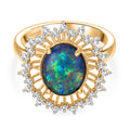 Djoy Boulder Opal Triplette, Weißer Zirkon Ring 925 Silber 750 Gelbgold Vermeil (Größe 17.00) ca. 2,61 ct