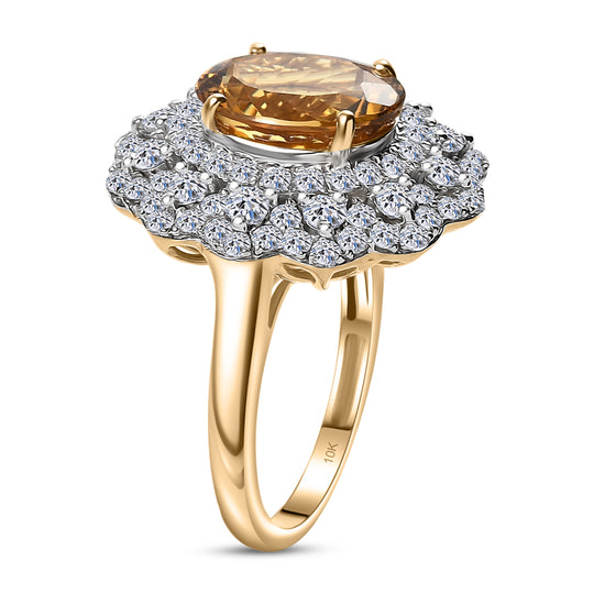 LUXURIANT  (10-16 Werktage Lieferzeit)  4,60 ct. AAA Heliodor und Labor Diamant Ring in 417 Gold