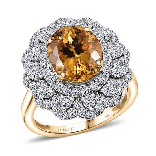 LUXURIANT  (10-16 Werktage Lieferzeit)  4,60 ct. AAA Heliodor und Labor Diamant Ring in 417 Gold