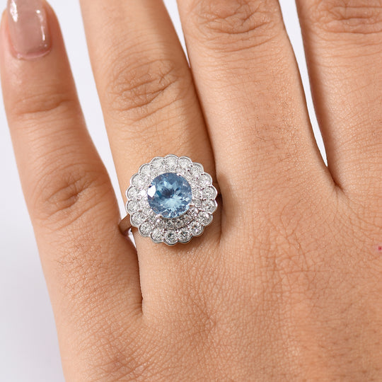LUXURIANT  (10-16 Werktage Lieferzeit)  2,82 ct. AAA Aquamarin und Labor Diamant Ring in 417 Weißgold