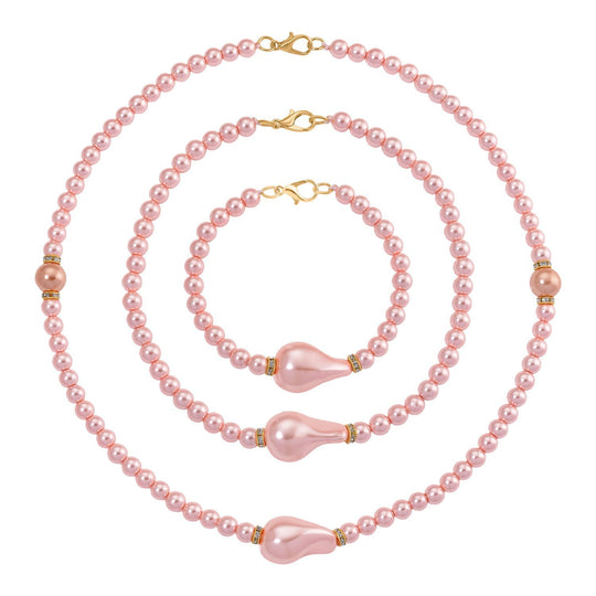 3er-Set Sleeping Beauty Türkisfarbe Muschelkernperle und weiße Kristall Armband 19cm und Halsketten 40cm und 50cm, Legierung vergoldet