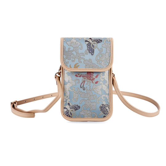 LA MAREY Signature Brokat Echtleder Handytasche, Kartenfach und 2 Innenfächer, 12 x 19 x 3 cm, Beige