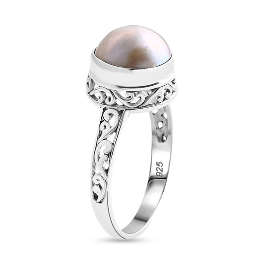 Weiße Mabe Perle (10-11 mm) Ring 925 Silber
