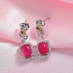 D'Joy Maulbeer Mondstein, Orissa Rose Granat Ohrringe 925 Silber Rhodiniert und 750 Gelbgold Vermeil ca. 3.86 ct