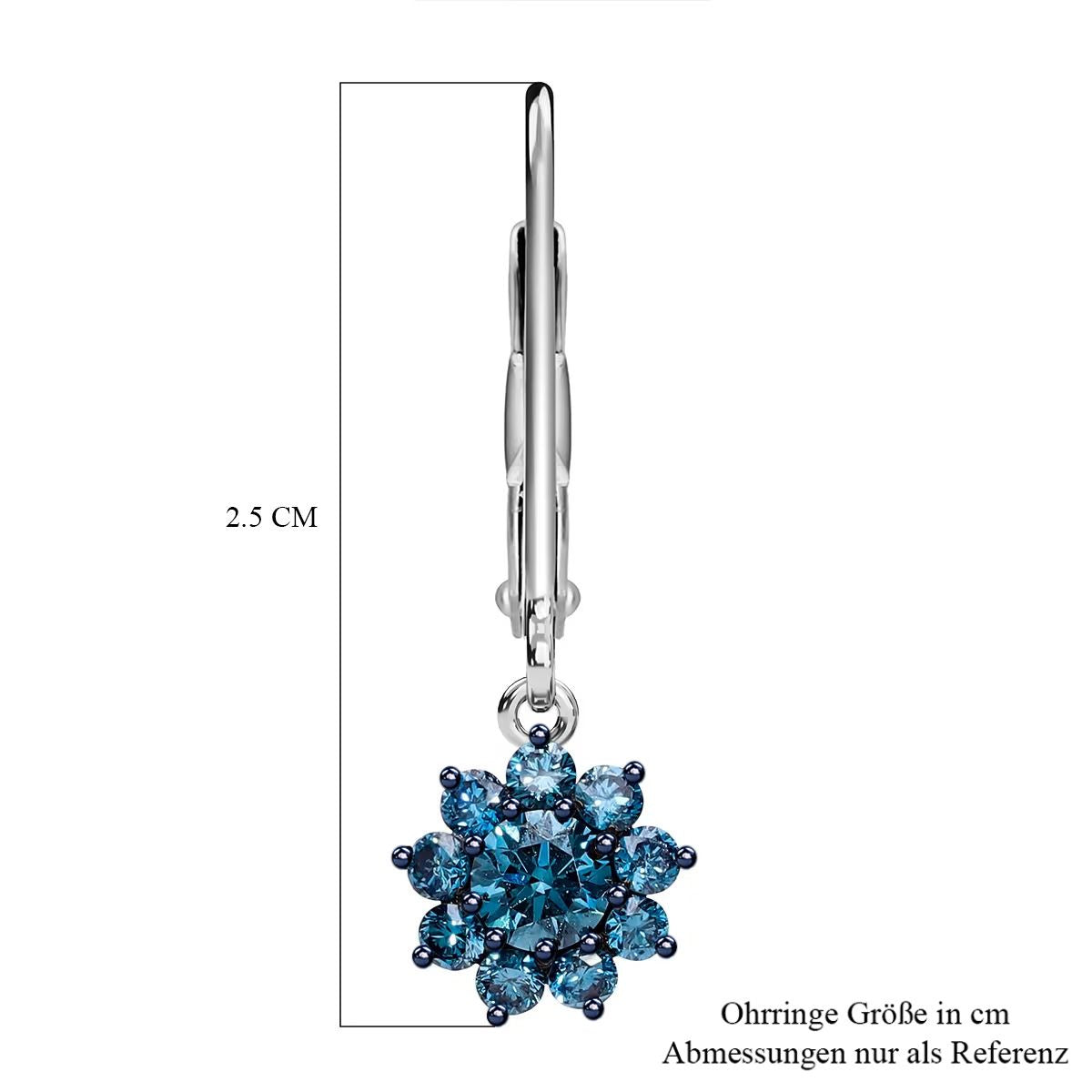 LUXURIANT DIAMOND - Lab Grown Blauer Diamant SI-GH SGL zertifiziert Ohrringe, 925 Silber rhodiniert ca. 1,00 ct.