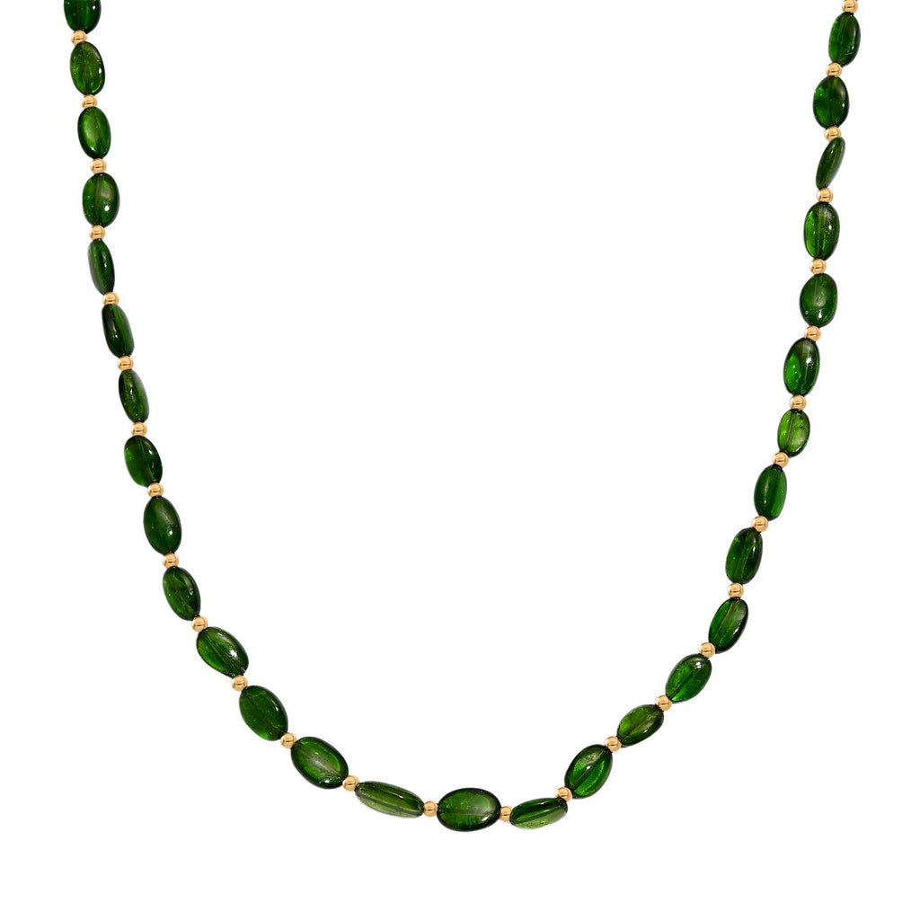 AA Natürlicher Chromdiopsid Halskette ca. 45 cm 925 Silber 750 Gelbgold Vermeil ca. 40,00 ct.