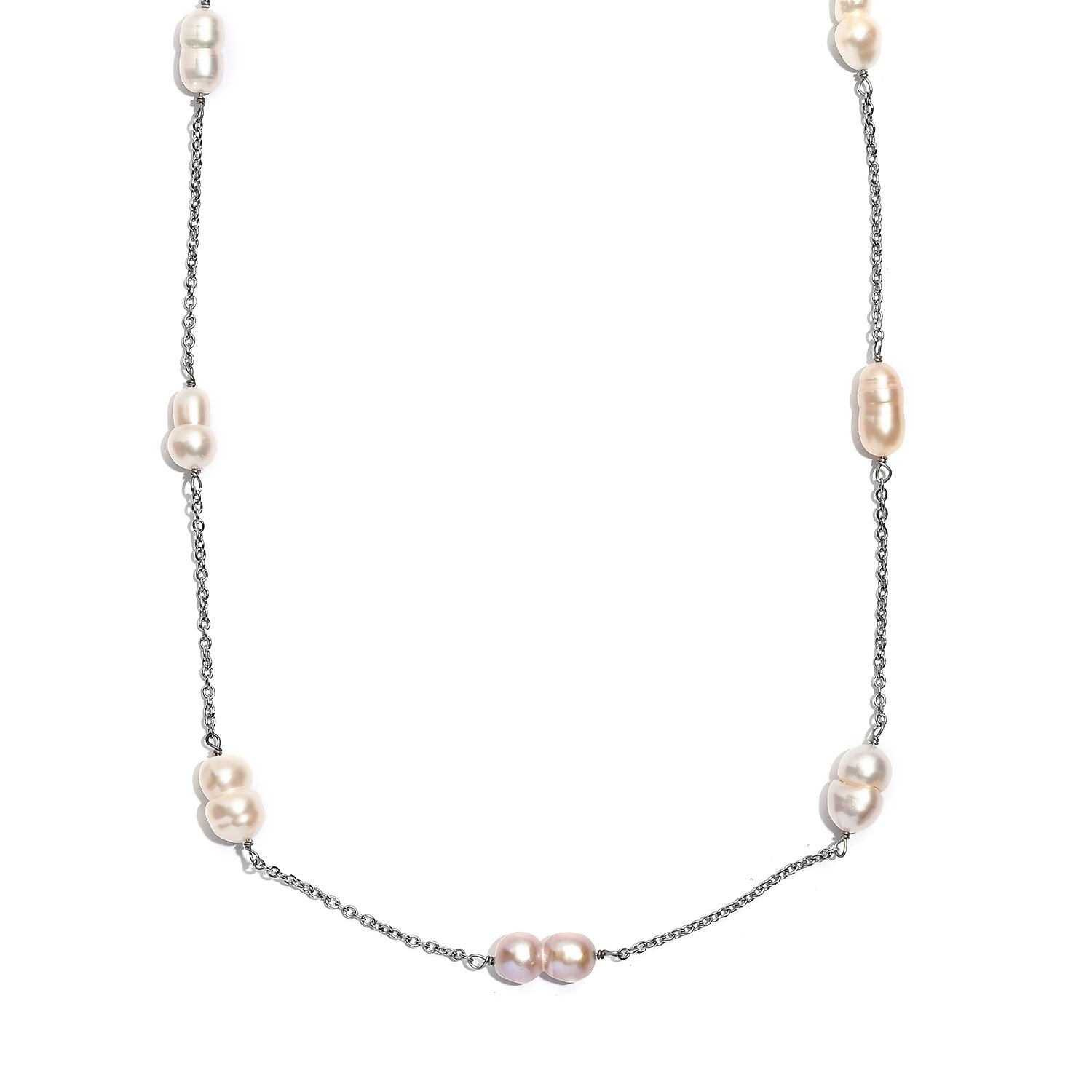 Süßwasser Perle Halskette, 60cm, Edelstahl