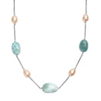 Larimar, Süßwasser Perle Halskette ca. 50 cm 925 Silber rhodiniert