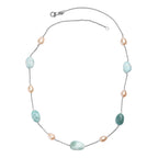 Larimar, Süßwasser Perle Halskette ca. 50 cm 925 Silber rhodiniert