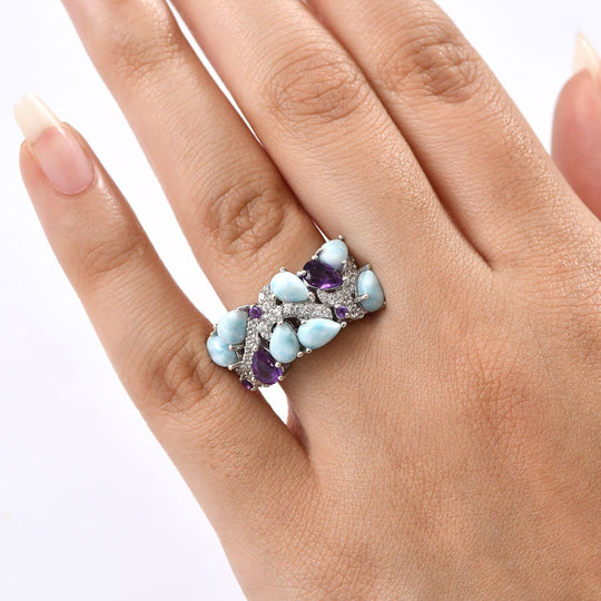 D'Joy Larimar, Afrikanischer Amethyst Ring 925 Silber rhodiniert ca. 4,85 ct