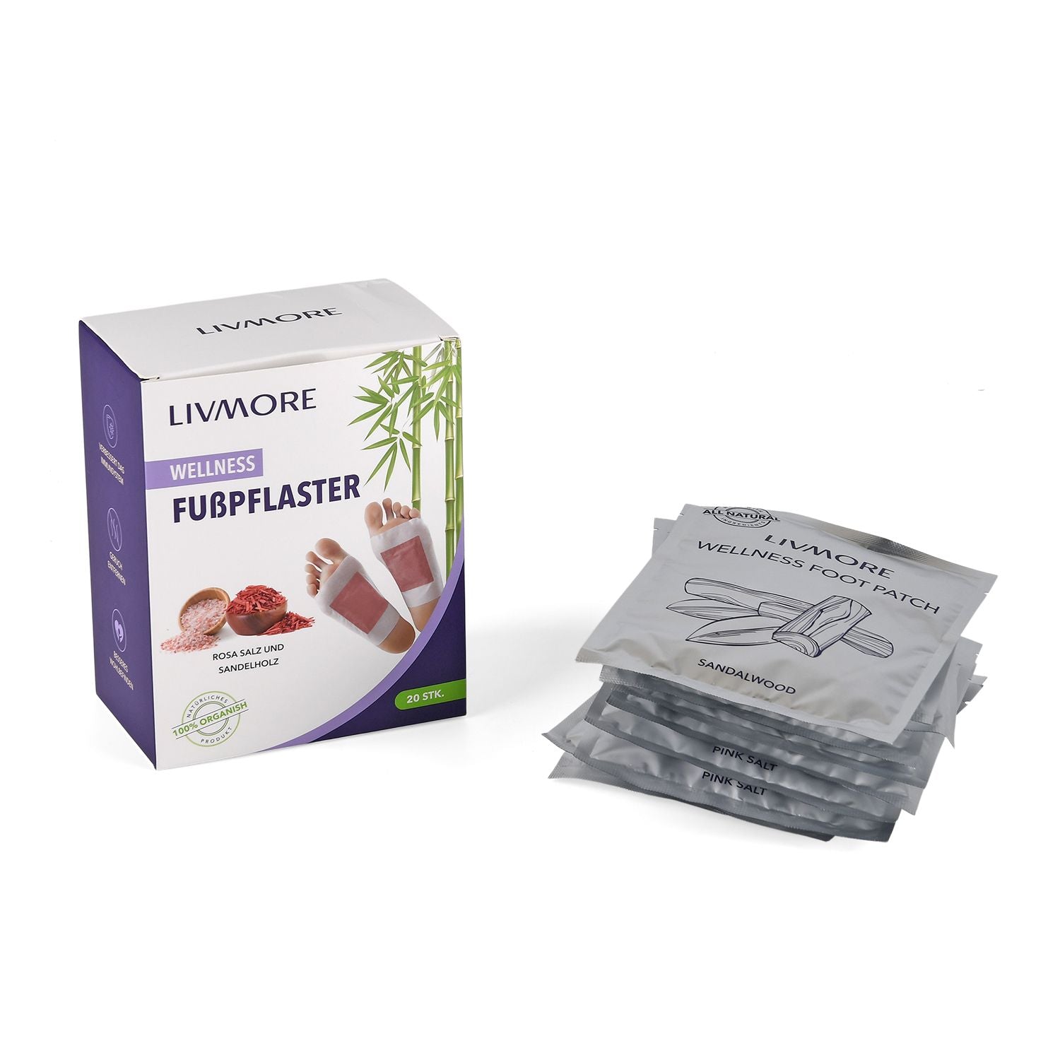 20er Set Detox Pflaster, 10 Stk. Sandalholz 10 Stk. Pink Salz, 10 Tage Kur, Sandalholz und Pink Salz
