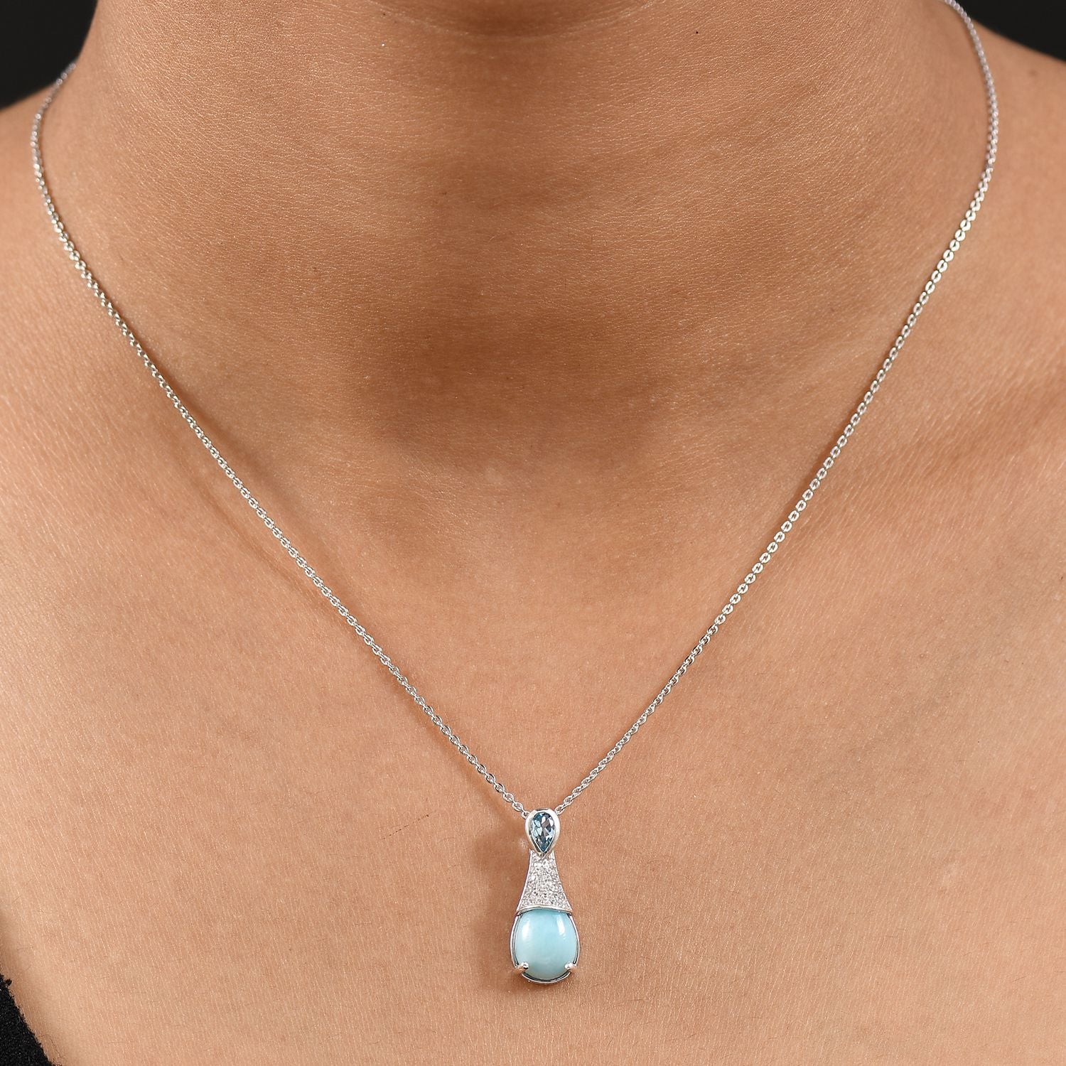 D'Joy Larimar, Himmelblauer Topas Anhänger 925 Silber rhodiniert ca. 2.78 ct