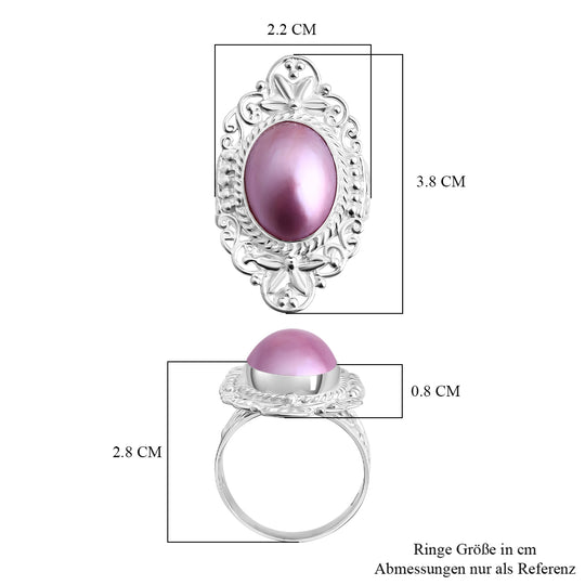Rosa Mabe Perle (16x12 mm) Ring 925 Silber (Größe 20.00)