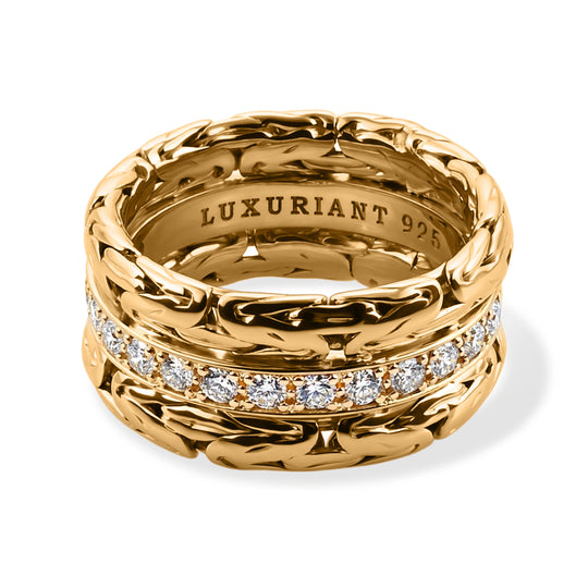 SHOPLC EXKLUSIV Royal Bali - Lab Grown Diamant SI-GH Ring 925 Silber (Größe 19.00) 916 Gelbgold Vermeil ca. 0.65 ct