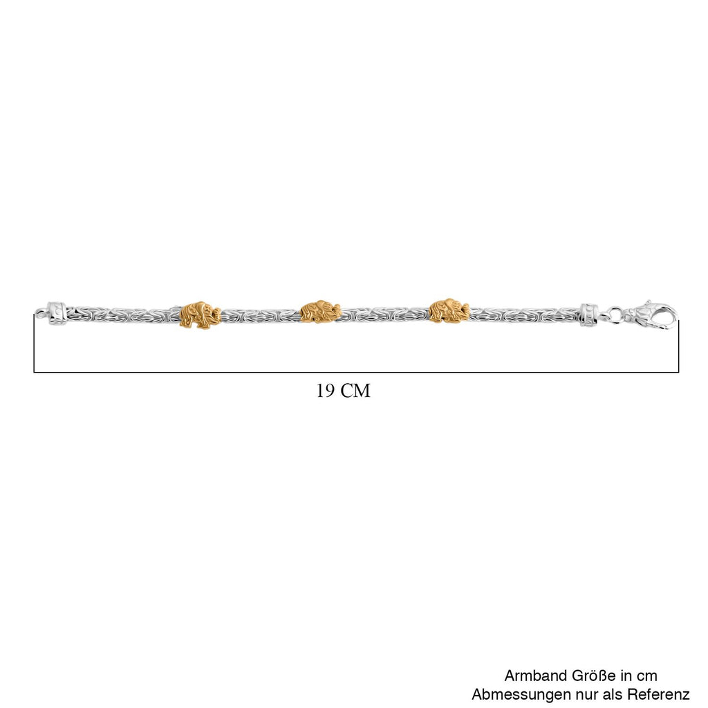 Royal Bali - 925 Silber Zweifarbige Beschichtung Elefant Armband ca. 19 cm ca. 16,14g