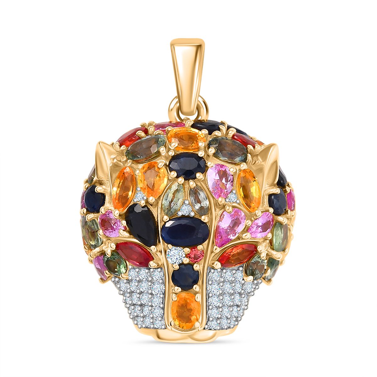 D'Joy Mehrfarbig Saphir, Moissanit Anhänger 925 Silber 750 Gelbgold Vermeil ca. 9.15 ct