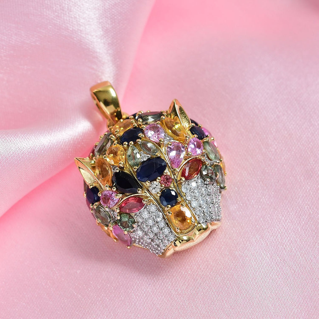 D'Joy Mehrfarbig Saphir, Moissanit Anhänger 925 Silber 750 Gelbgold Vermeil ca. 9.15 ct