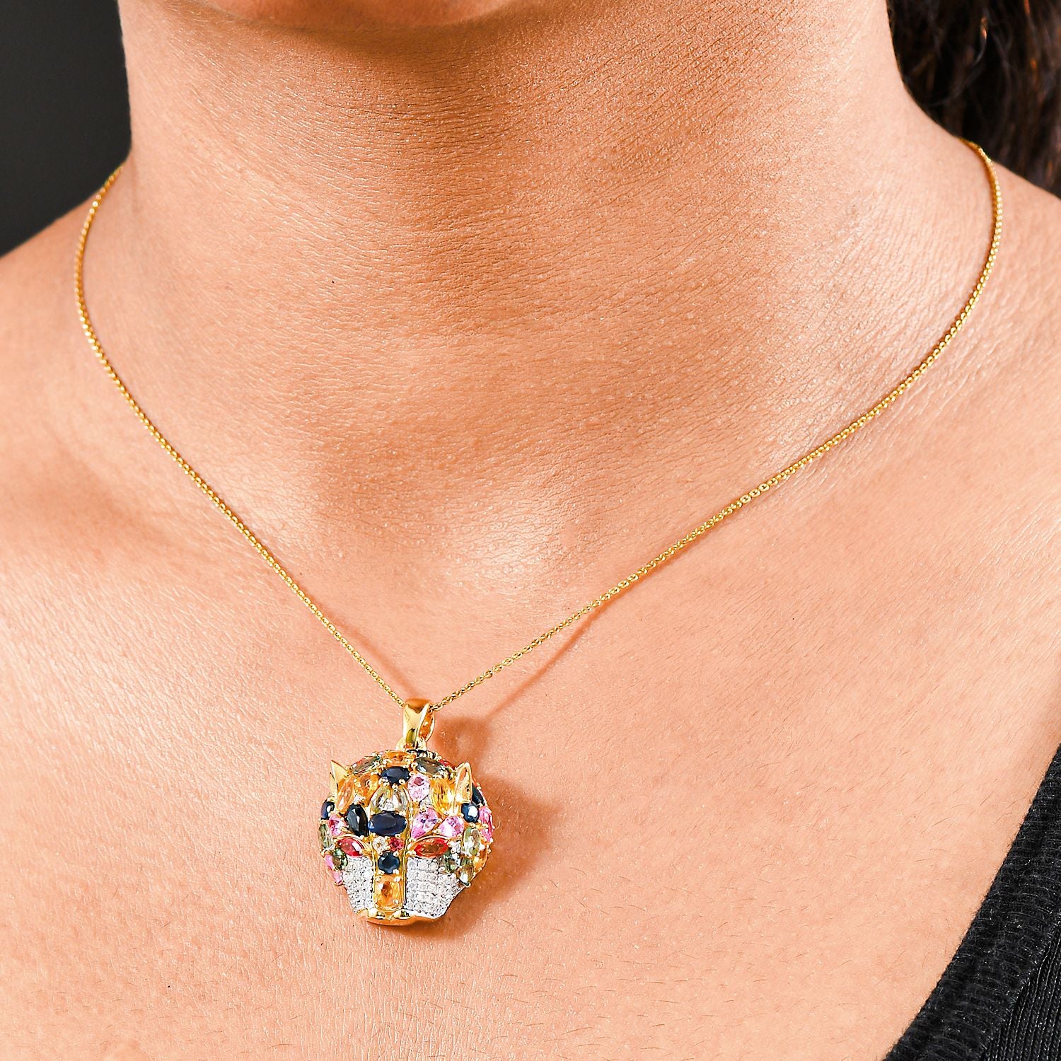 D'Joy Mehrfarbig Saphir, Moissanit Anhänger 925 Silber 750 Gelbgold Vermeil ca. 9.15 ct