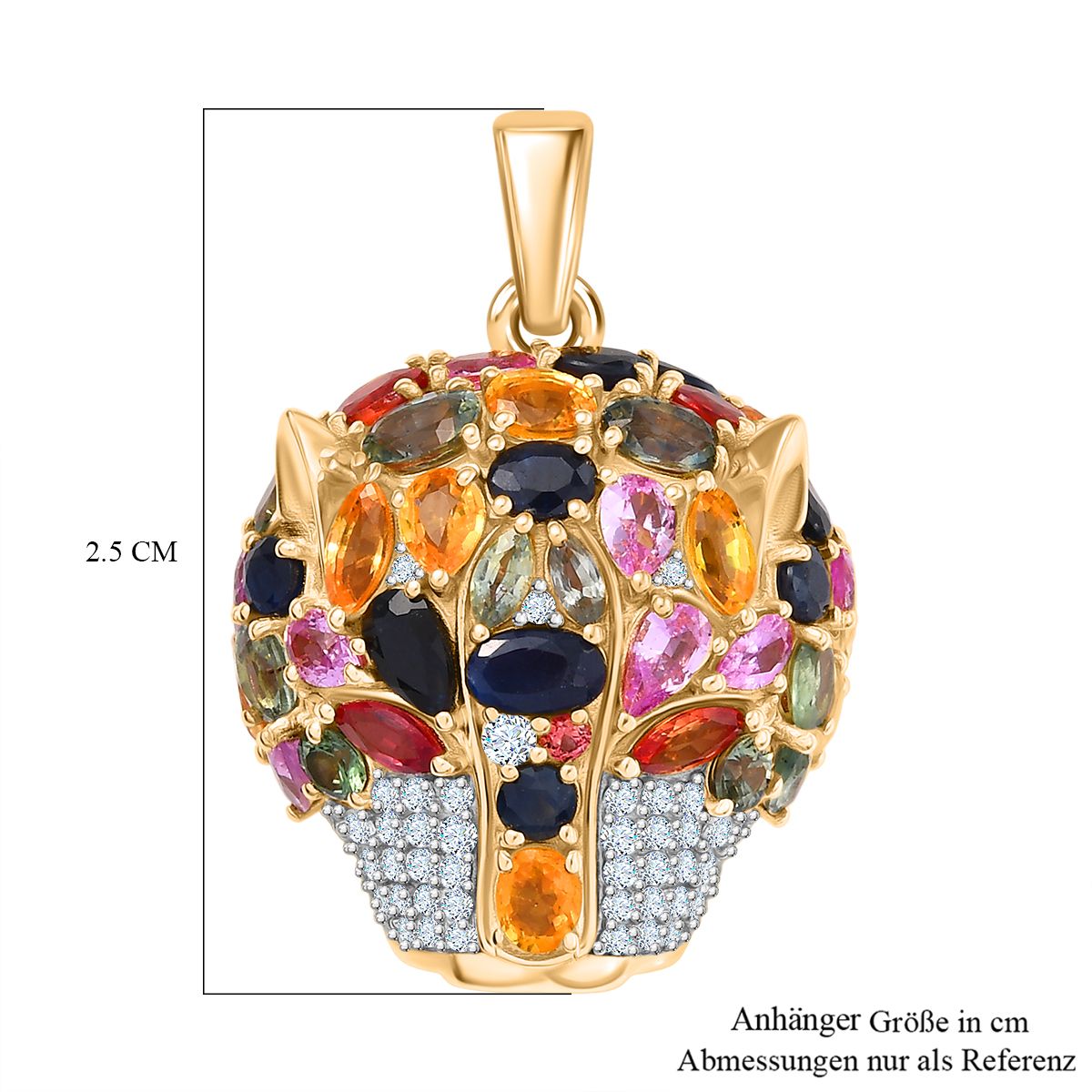D'Joy Mehrfarbig Saphir, Moissanit Anhänger 925 Silber 750 Gelbgold Vermeil ca. 9.15 ct