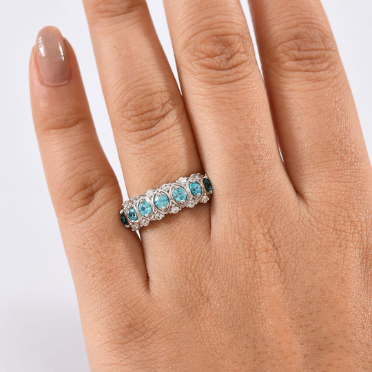 D'Joy Blauer Zirkon, Weißer Zirkon Ring 925 Silber rhodiniert (Größe 18.00) ca. 1,60 ct