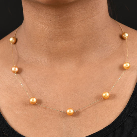 AAA Goldene Südsee Perle (7-8 mm) Halskette ca. 50 cm 750 Gold