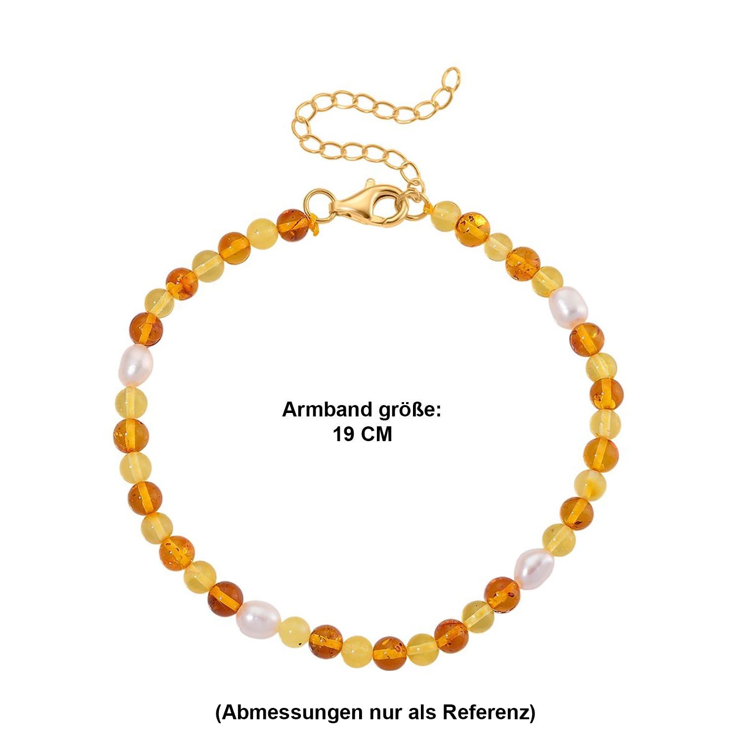 Weiße Süßwasser Perle (5-7 mm), Bernstein Armband, Flexibles ca. 19 cm + 5 cm Extender, 925 Silber vergoldet