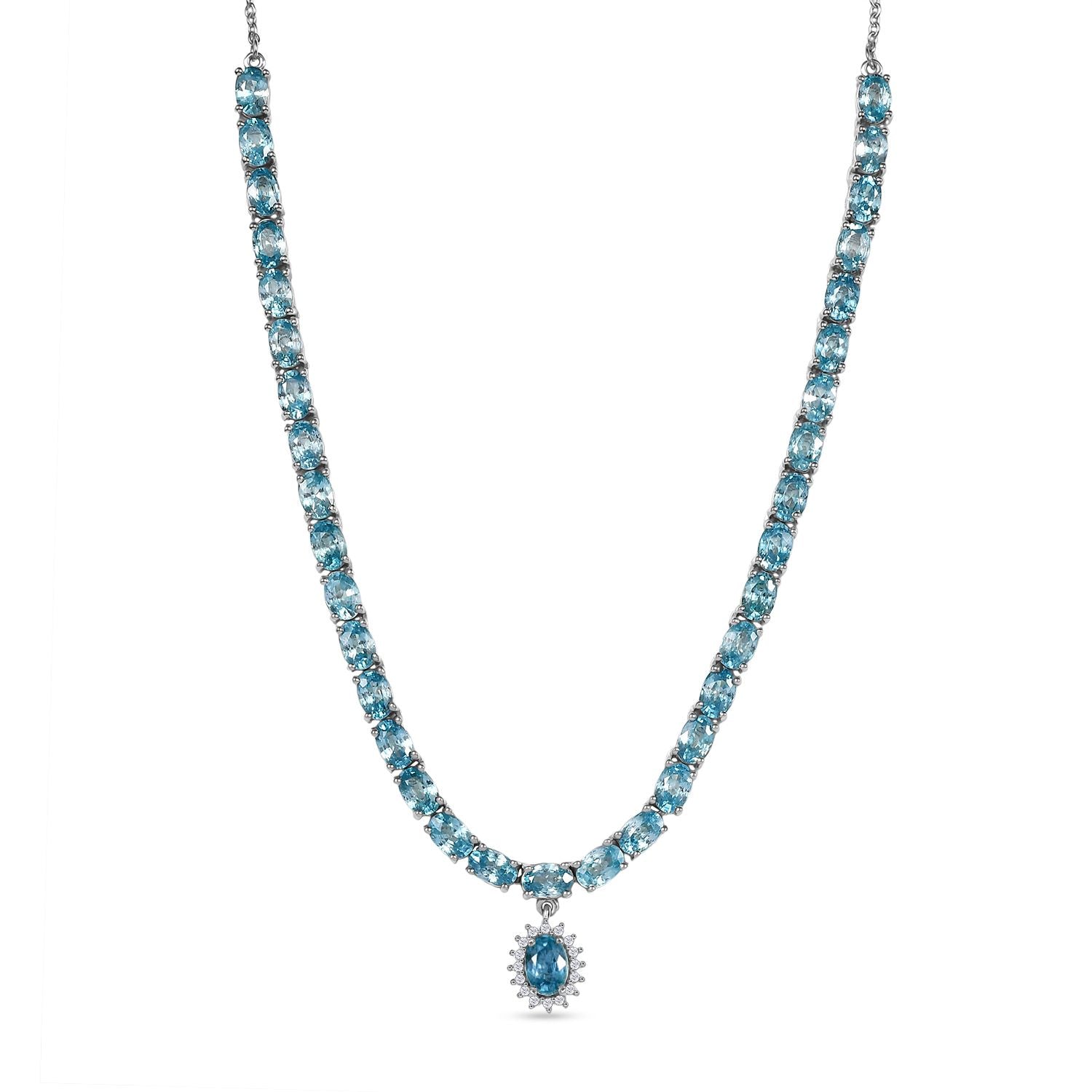 D'Joy Blauer Zirkon Halskette ca. 45 cm 925 Silber rhodiniert ca. 25,96 ct.