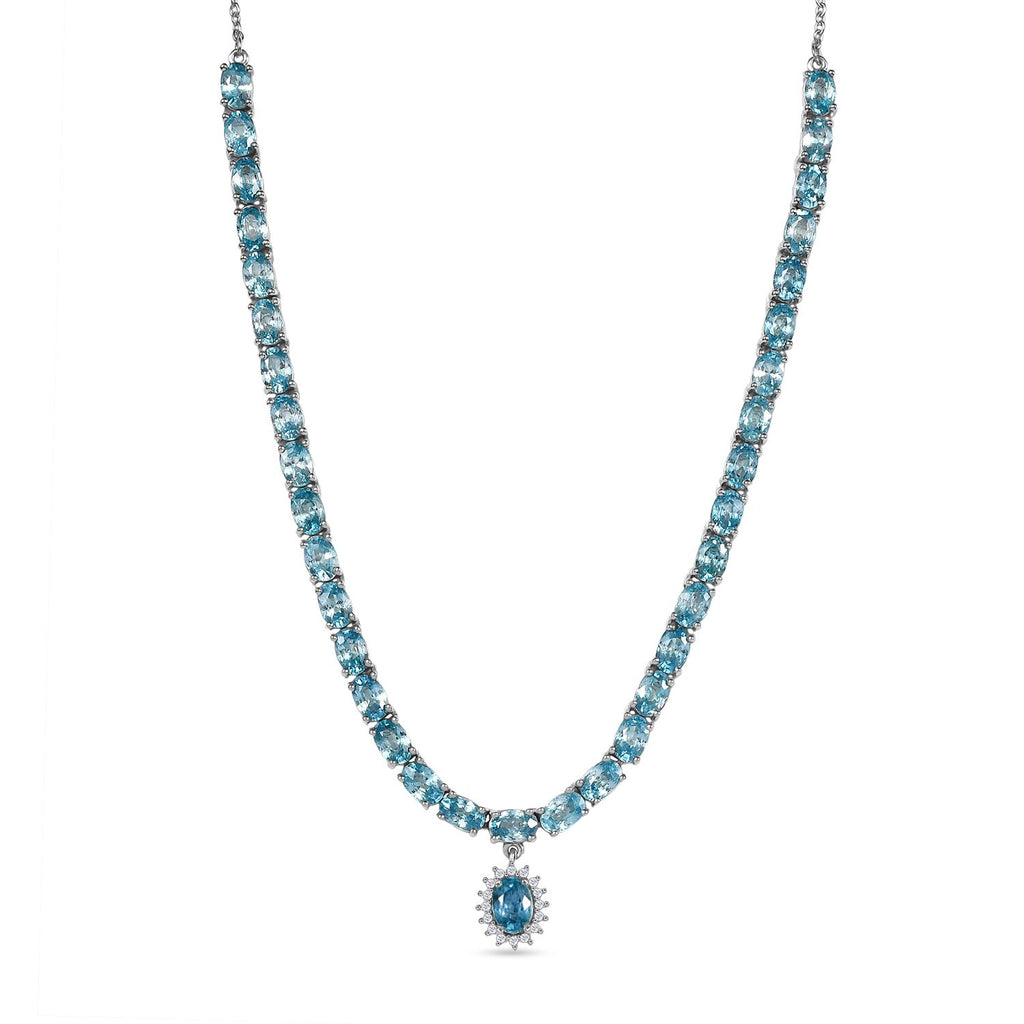 D'Joy Blauer Zirkon Halskette ca. 45 cm 925 Silber rhodiniert ca. 25,96 ct.