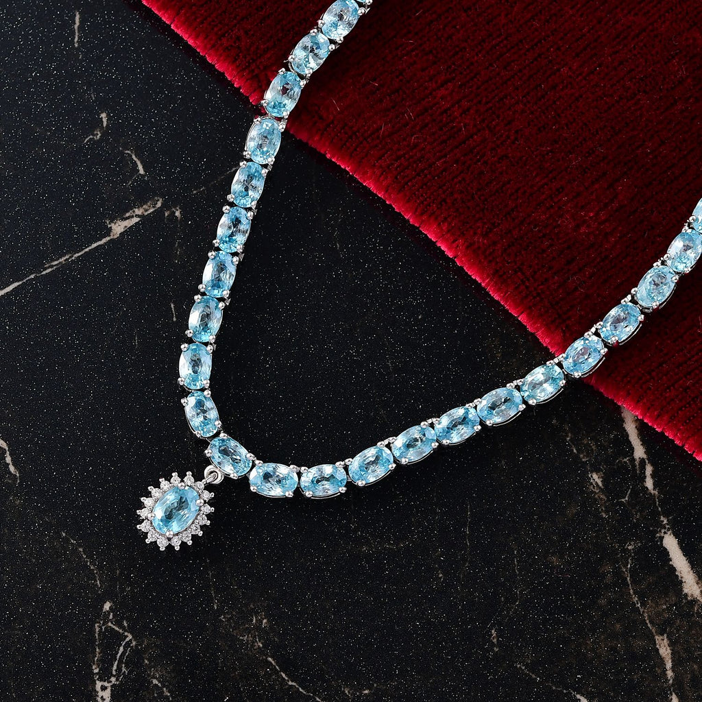 D'Joy Blauer Zirkon Halskette ca. 45 cm 925 Silber rhodiniert ca. 25,96 ct.