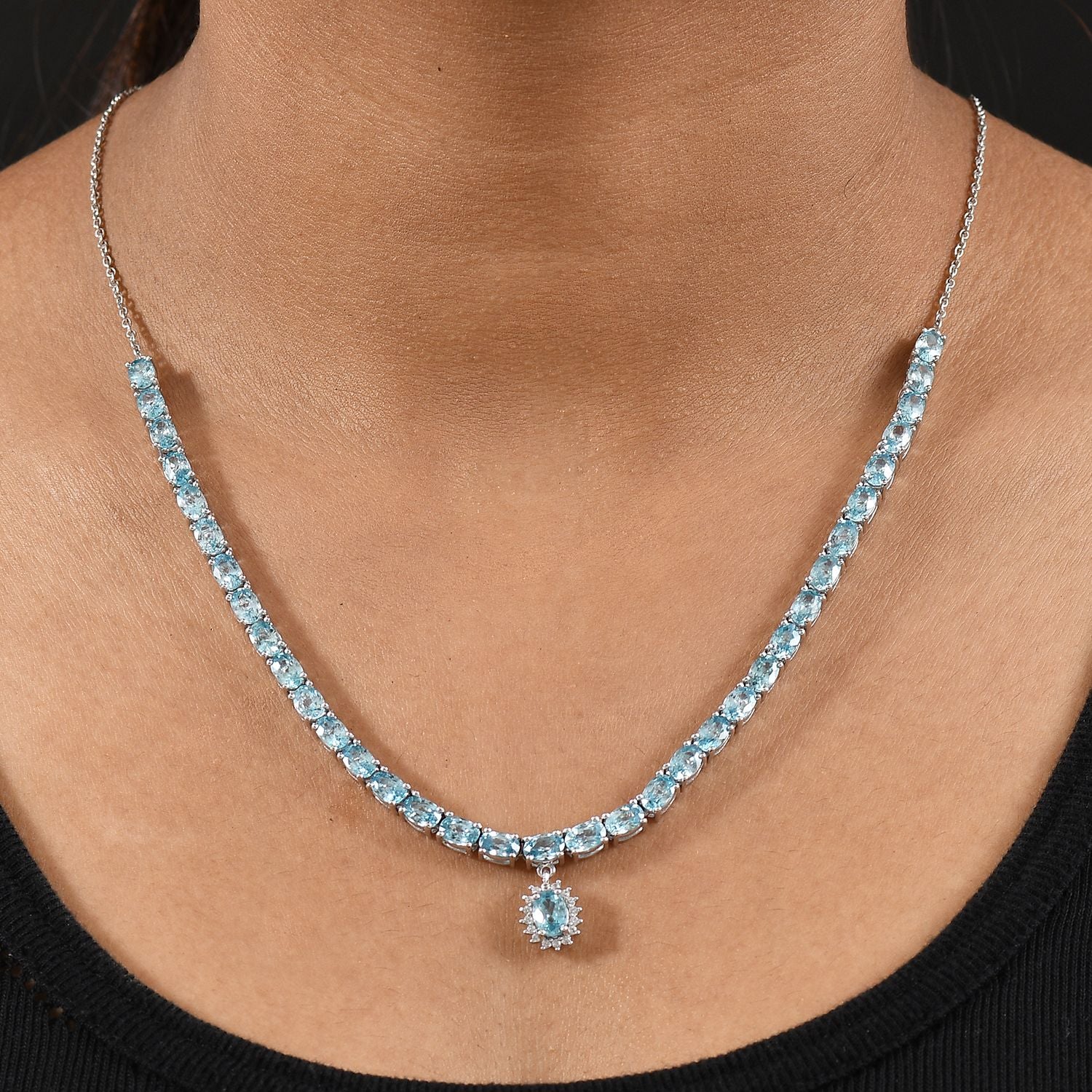 D'Joy Blauer Zirkon Halskette ca. 45 cm 925 Silber rhodiniert ca. 25,96 ct.