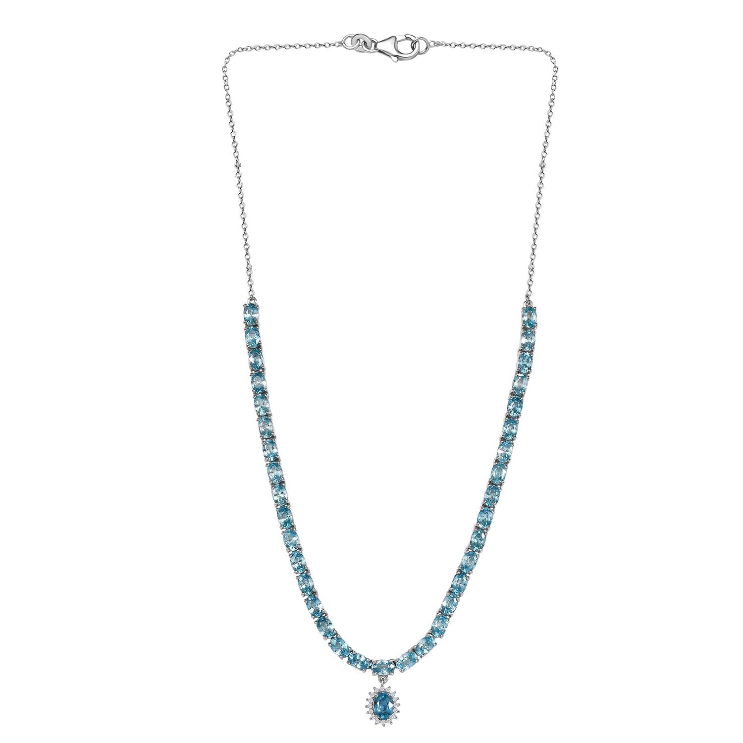 D'Joy Blauer Zirkon Halskette ca. 45 cm 925 Silber rhodiniert ca. 25,96 ct.
