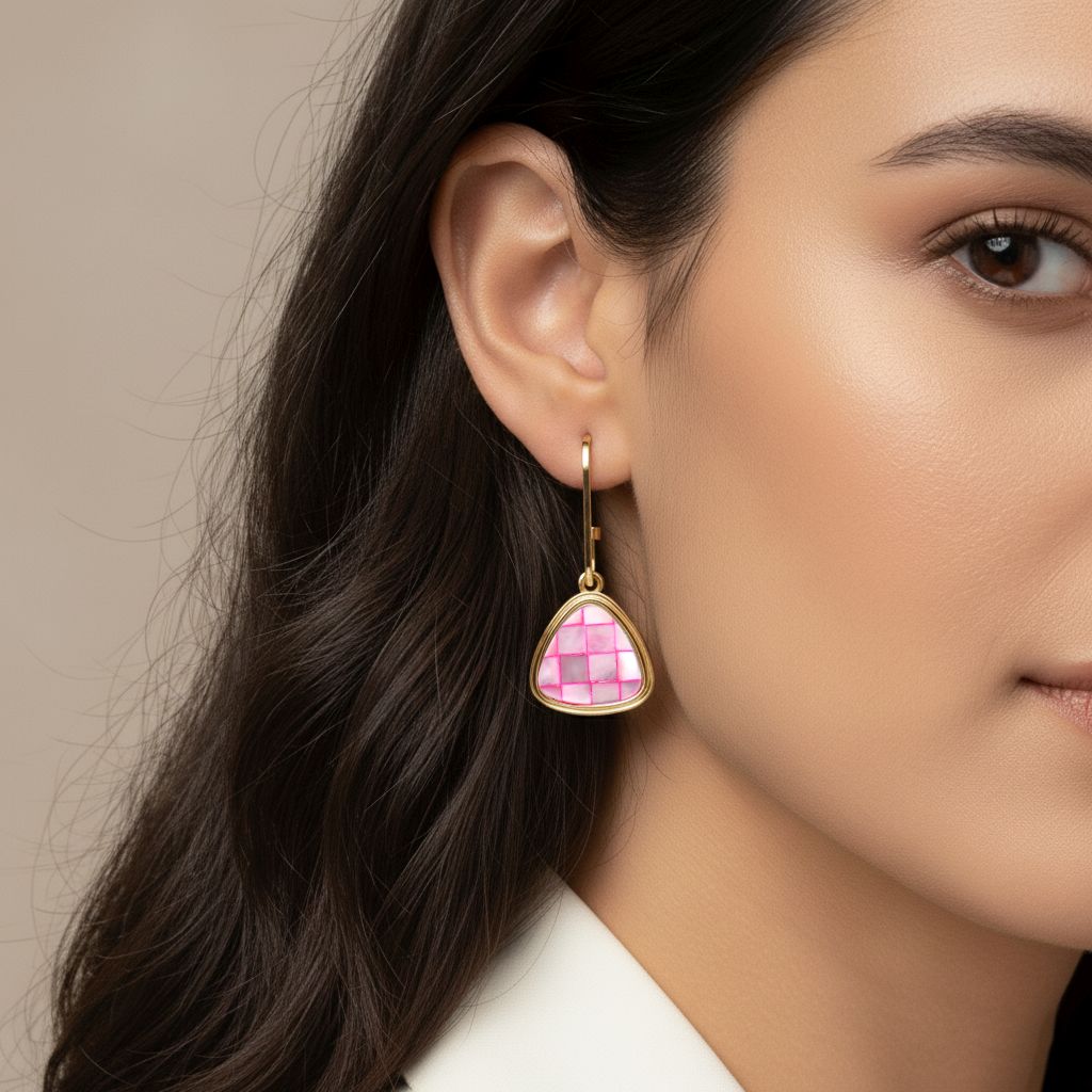 Rosa Muschelkernperlen Ohrringe, Legierung in Goldton
