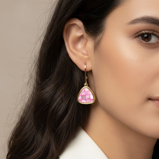 Rosa Muschelkernperlen Ohrringe, Legierung in Goldton