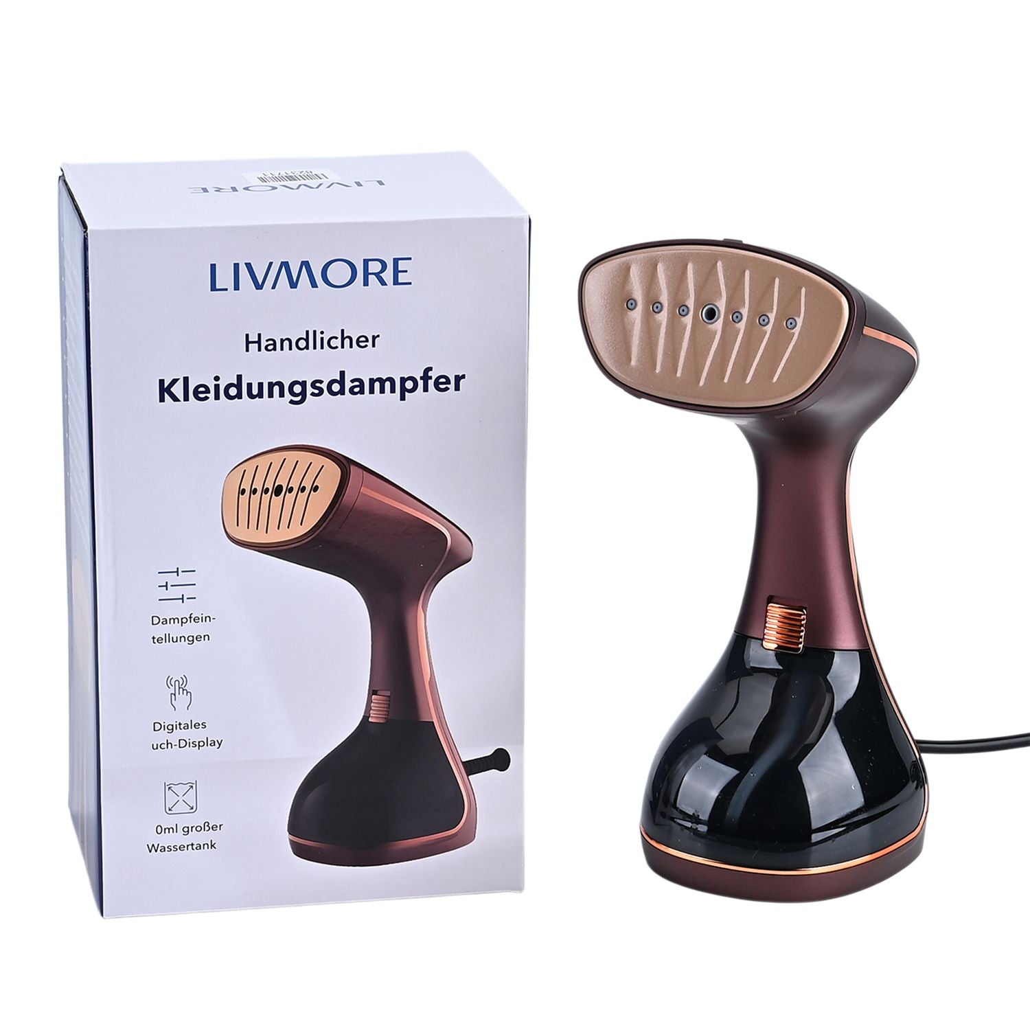 LIVMORE - Tragbarer Handdampfglätter, 1780 Watt, Keramikdampfsohle, 320 ml Wassertank, 3 Dampfstufen