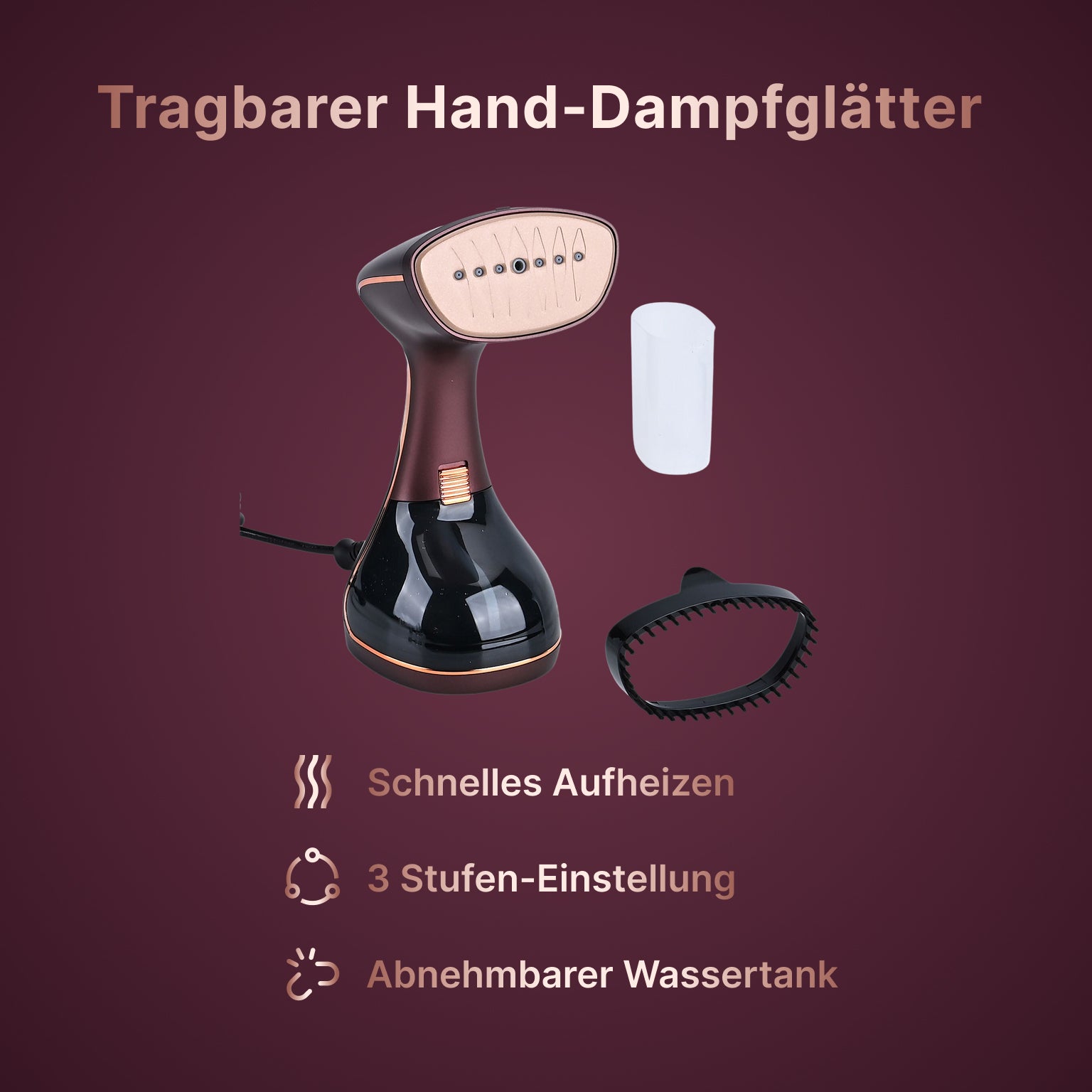 LIVMORE - Tragbarer Handdampfglätter, 1780 Watt, Keramikdampfsohle, 320 ml Wassertank, 3 Dampfstufen