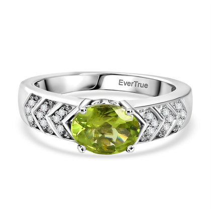 EVER TRUE Natürlicher Peridot, Weißer Zirkon Ring Nickelfreies Messing, Goldfarben (Größe 18.00) ca. 1.38 ct