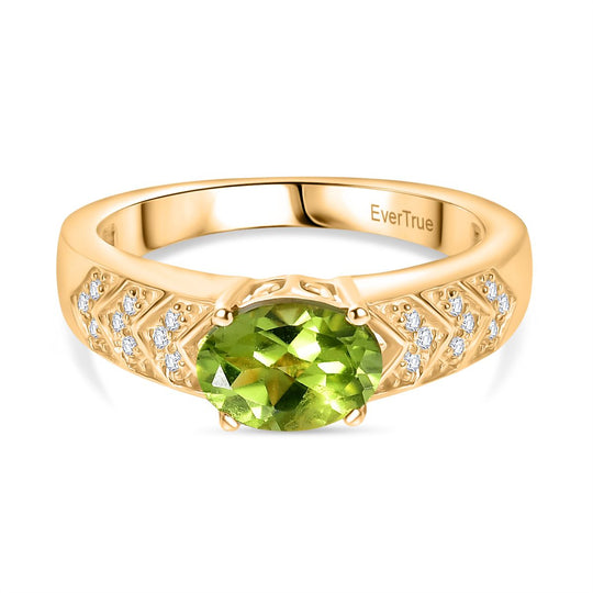 EVER TRUE Natürlicher Peridot, Weißer Zirkon Ring Nickelfreies Messing, Goldfarben (Größe 18.00) ca. 1.38 ct
