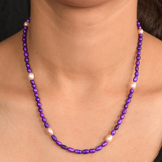 Violette Perle, Süßwasser Perle Halskette ca. 45 cm + 5 cm Extender, 316L Edelstahl